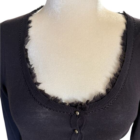 Tahari Deep Scoop Neck Brown Lightweight Cotton/Silk Cardigan - Large - Picture 3 of 8